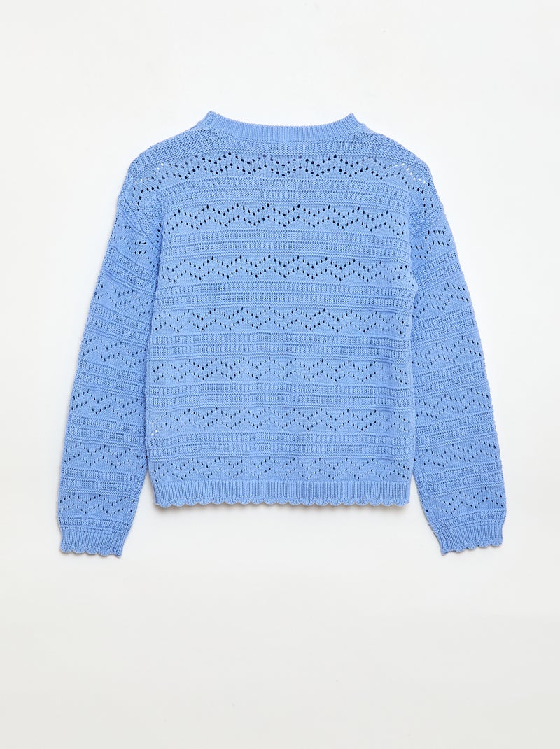 Trui met ronde hals van fantasiebreisel met opengewerkte katoenen motieven Blauw - Kiabi