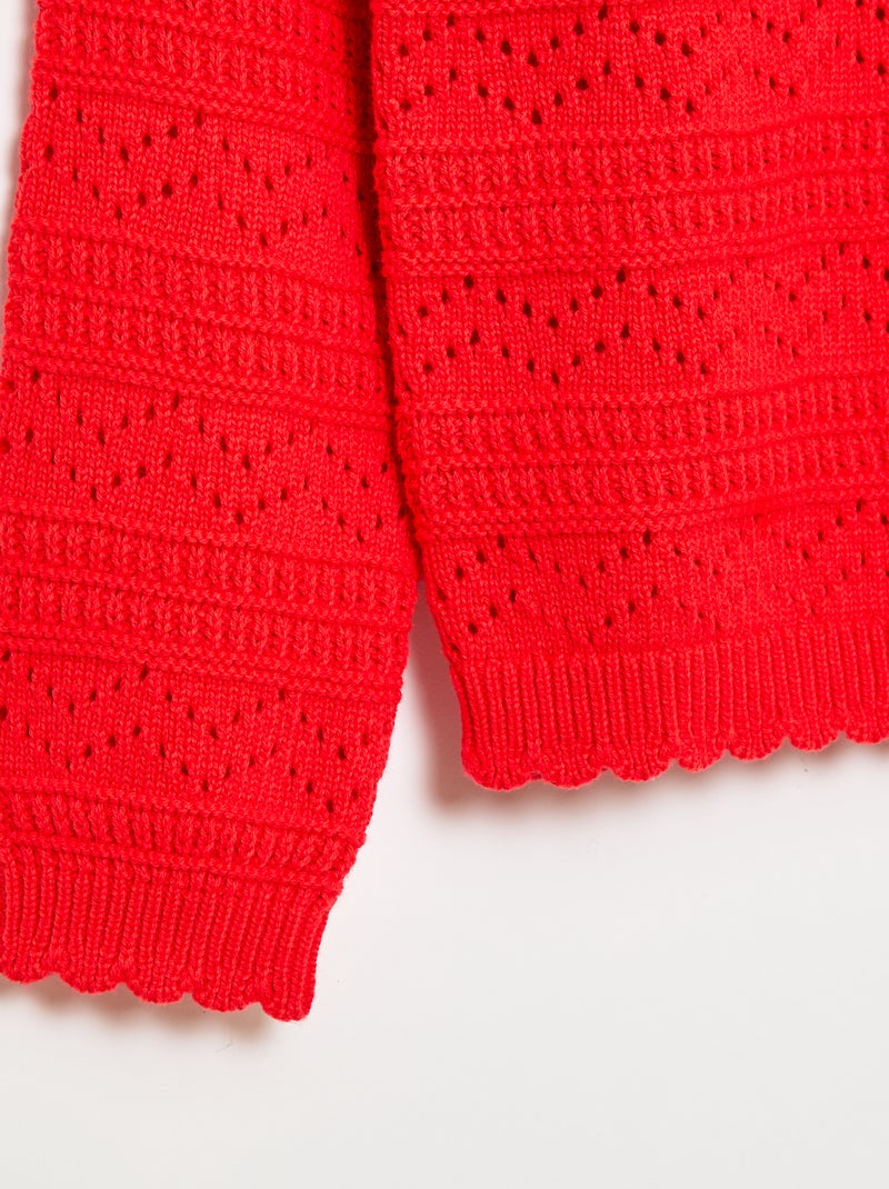 Trui met ronde hals van fantasiebreisel met opengewerkte katoenen motieven Rood - Kiabi