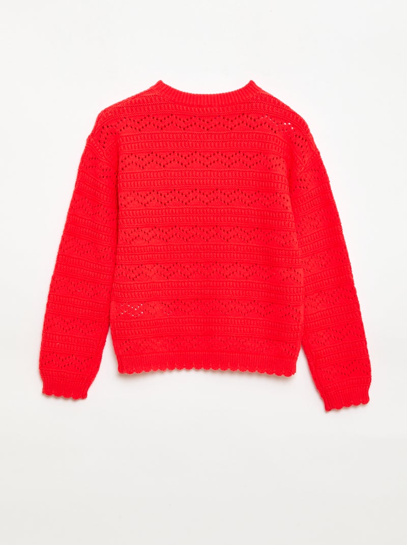 Trui met ronde hals van fantasiebreisel met opengewerkte katoenen motieven Rood - Kiabi