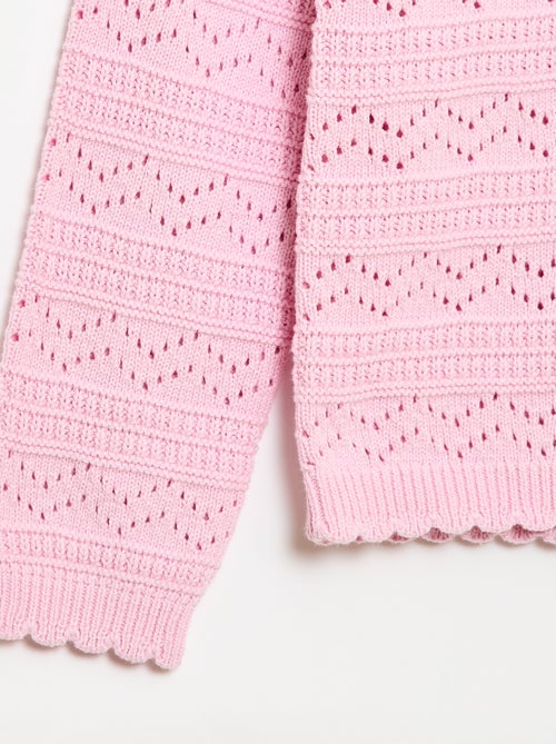 Trui met ronde hals van fantasiebreisel met opengewerkte katoenen motieven - Kiabi