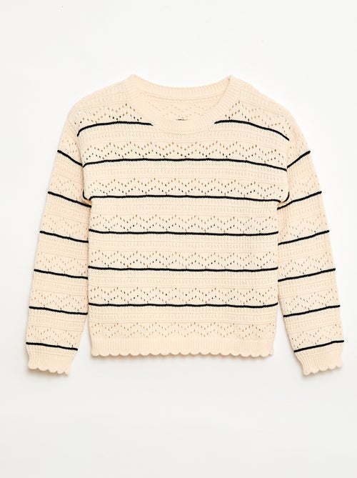 Trui met ronde hals van fantasiebreisel met opengewerkte katoenen motieven - Kiabi