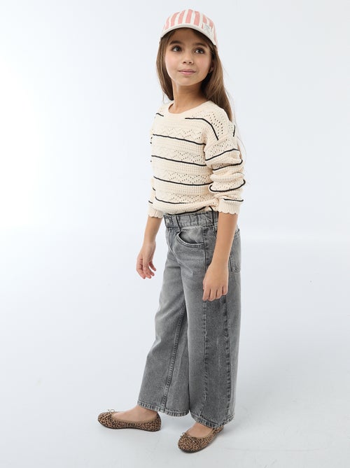 Trui met ronde hals van fantasiebreisel met opengewerkte katoenen motieven - Kiabi