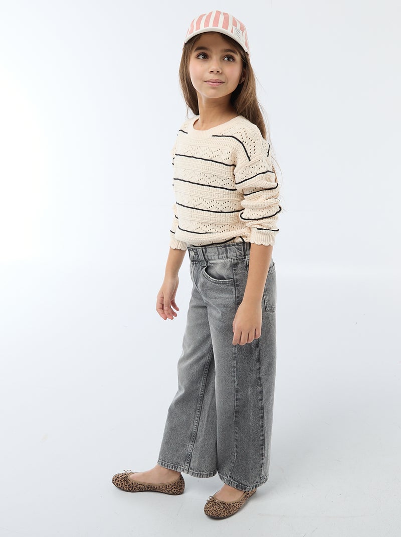 Trui met ronde hals van fantasiebreisel met opengewerkte katoenen motieven Wit - Kiabi