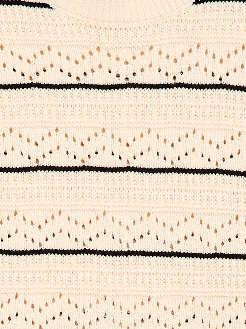 Trui met ronde hals van fantasiebreisel met opengewerkte katoenen motieven Wit - Kiabi