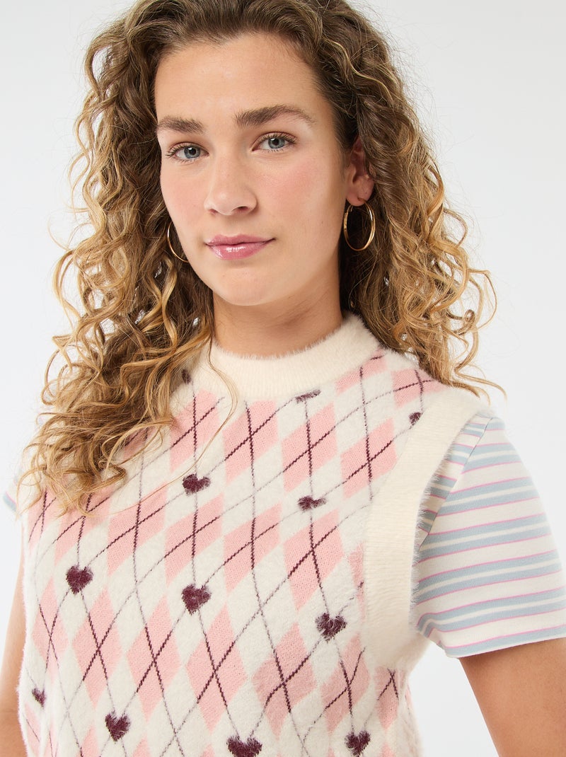 Trui met ruitenprint - Valentijnsdag Rose - Kiabi