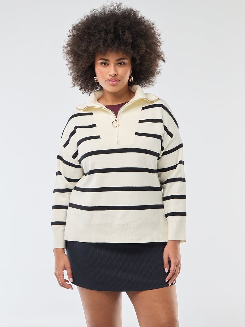 Trui met schipperskraag en ritsje Biege - Kiabi