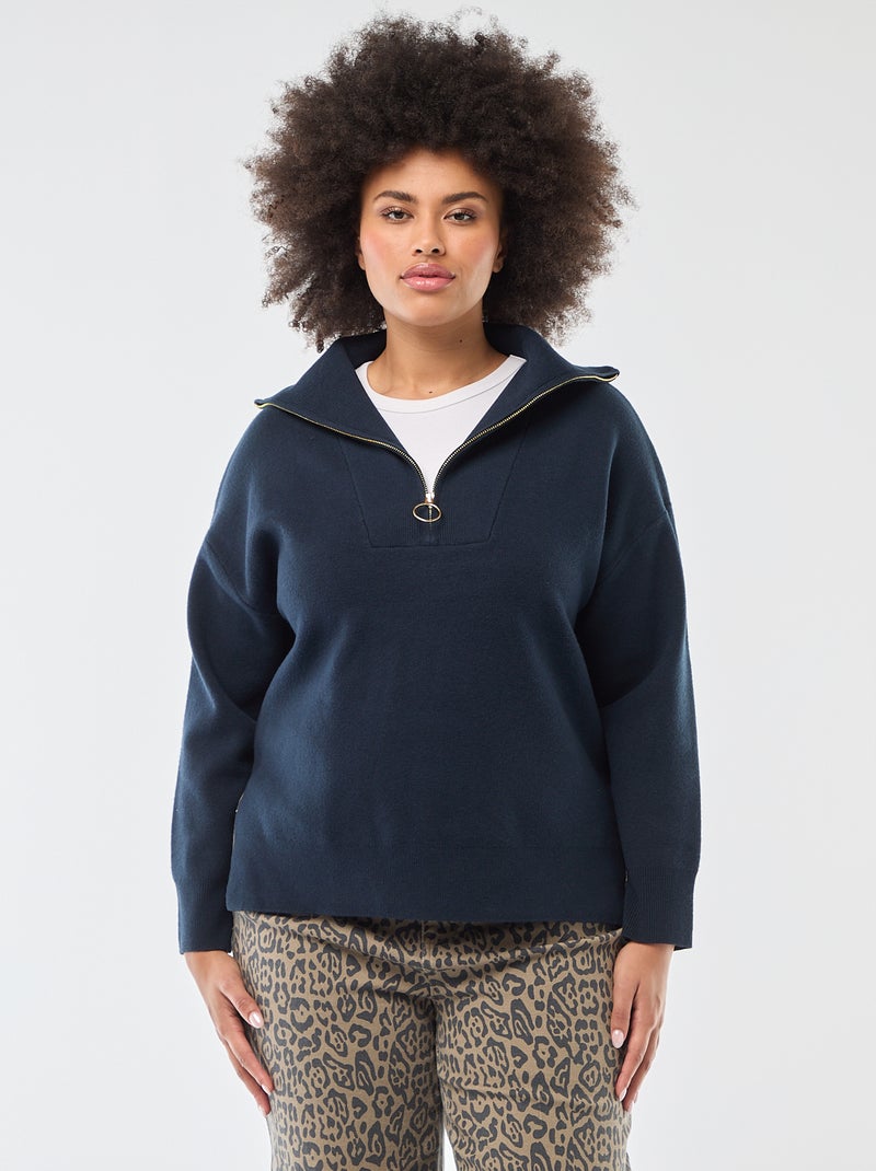 Trui met schipperskraag en ritsje Blauw - Kiabi