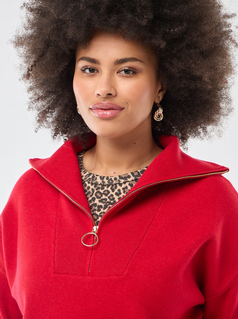 Trui met schipperskraag en ritsje rood - Kiabi