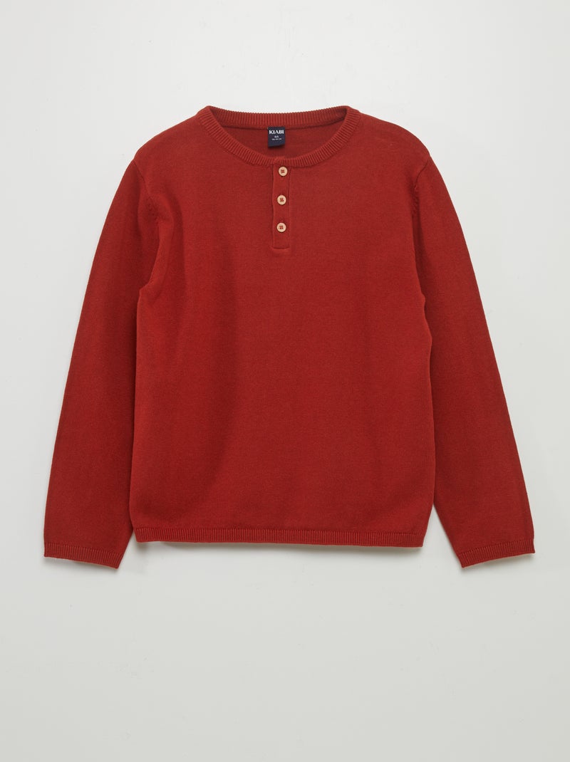 Trui met tuniekhals en knoopjes ROOD - Kiabi
