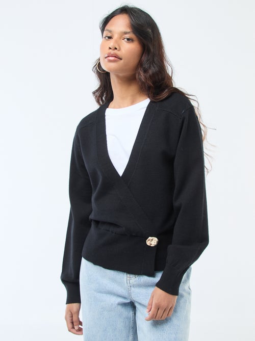 Trui met vesteffect en overslagmodel met goudkleurige knoop - Kiabi