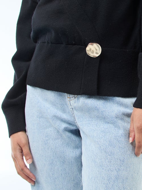 Trui met vesteffect en overslagmodel met goudkleurige knoop - Kiabi