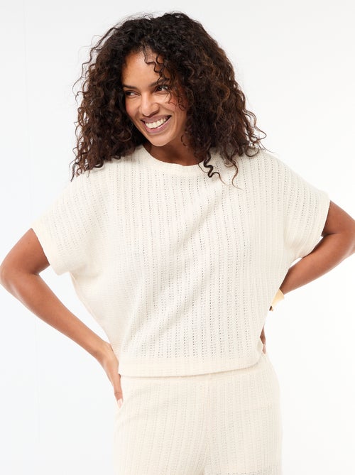 Trui van ajourgebreide stof met korte mouwen - Kiabi