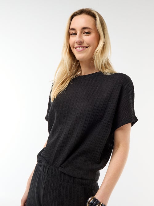 Trui van ajourgebreide stof met korte mouwen - Kiabi