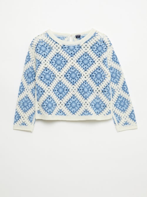 Trui van ajourtricot met bloemenborduursels - Kiabi