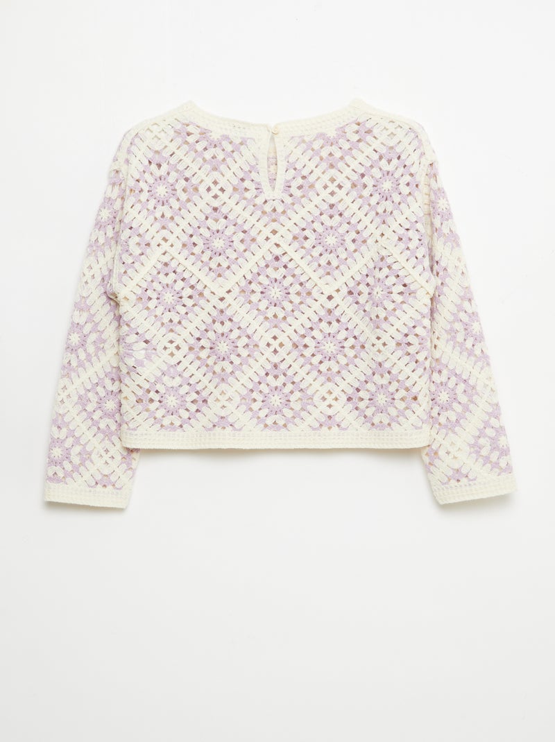 Trui van ajourtricot met bloemenborduursels Paars - Kiabi