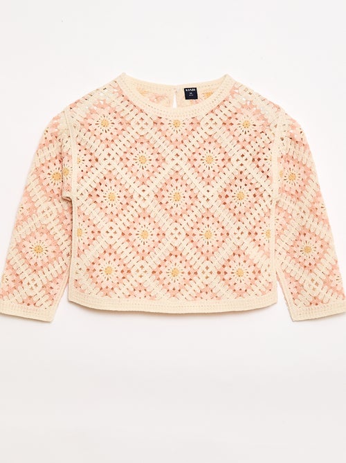 Trui van ajourtricot met bloemenborduursels - Kiabi