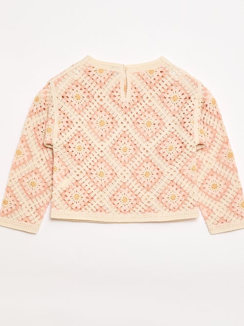 Trui van ajourtricot met bloemenborduursels - Kiabi