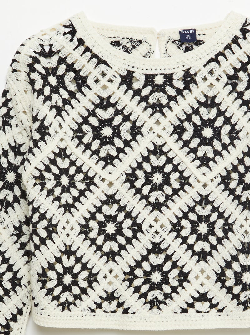 Trui van ajourtricot met bloemenborduursels Zwart - Kiabi