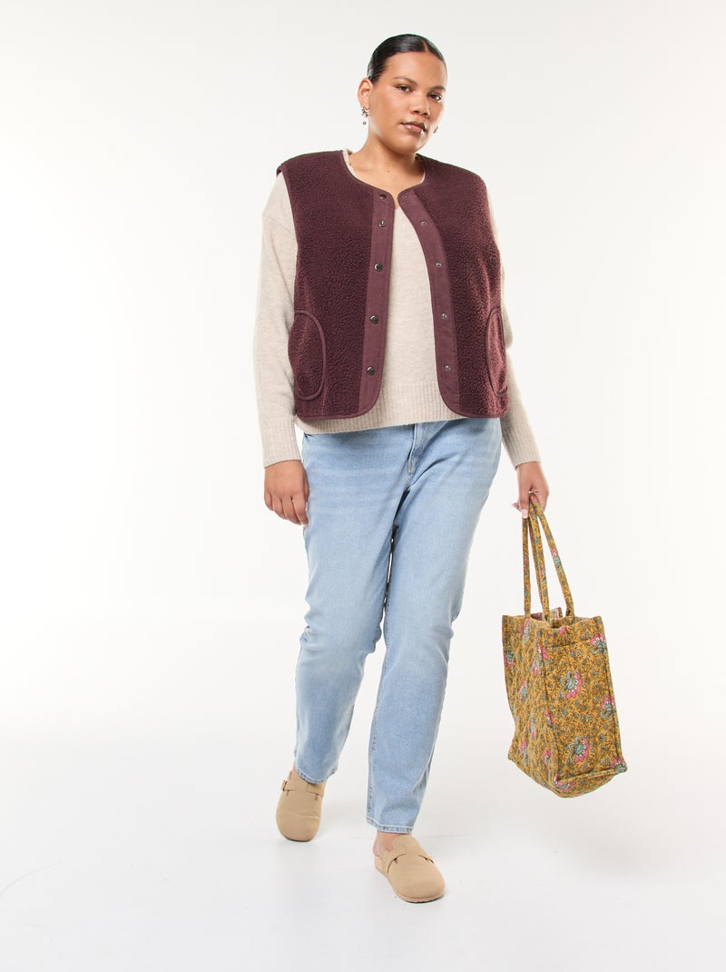 Trui van dik tricot met V-hals Biege - Kiabi