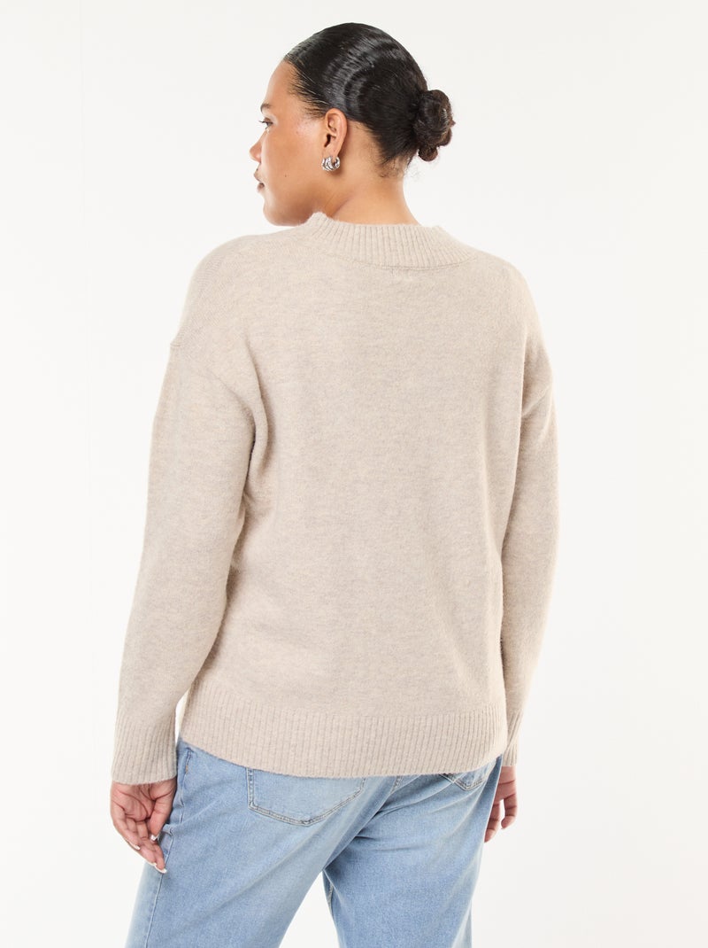 Trui van dik tricot met V-hals Biege - Kiabi