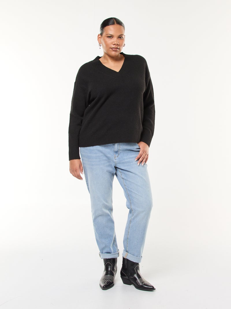Trui van dik tricot met V-hals zwart - Kiabi
