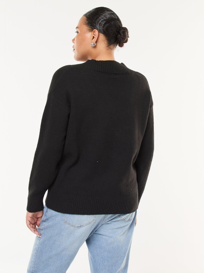 Trui van dik tricot met V-hals zwart - Kiabi