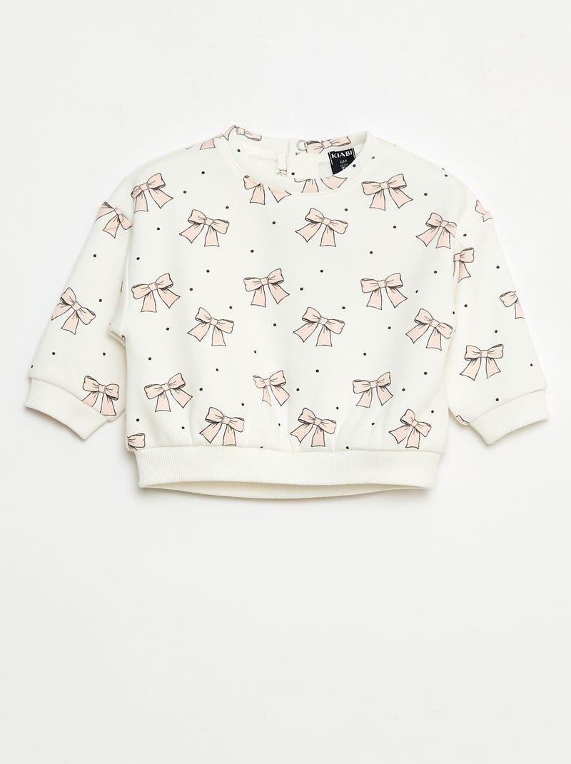 Trui van fleecestof met motiefje Wit - Kiabi