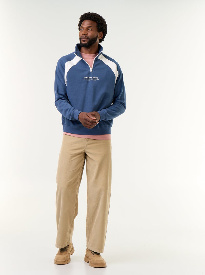 Trui van French Terry met ritskraag Blauw - Kiabi