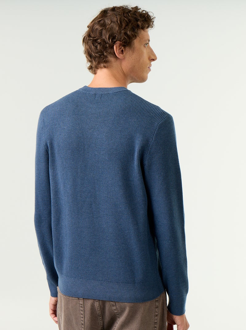 Trui van gewafelde stof met ronde hals Blauw - Kiabi