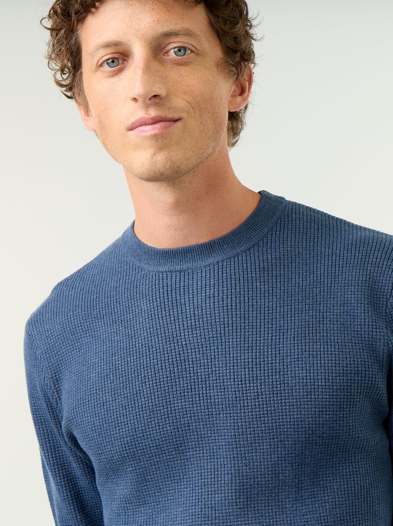 Trui van gewafelde stof met ronde hals Blauw - Kiabi