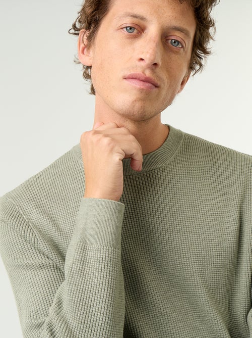Trui van gewafelde stof met ronde hals - Kiabi