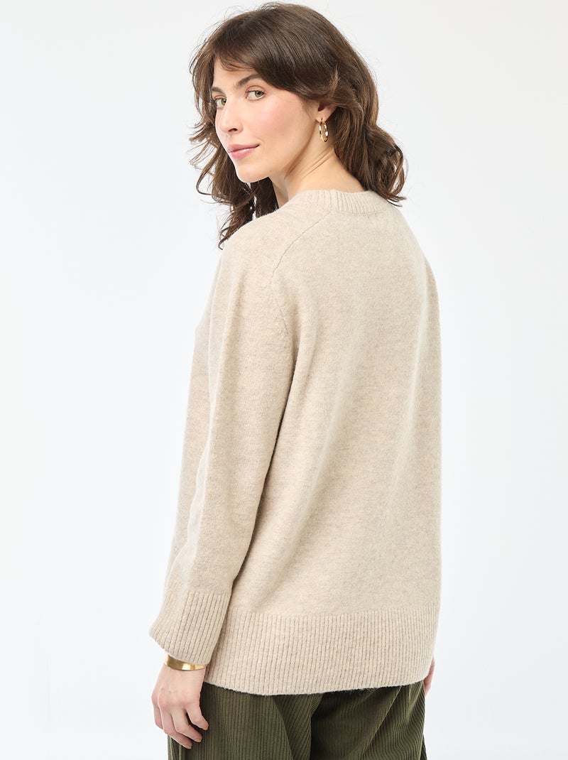 Trui van grof gebreid tricot met ronde hals Biege - Kiabi