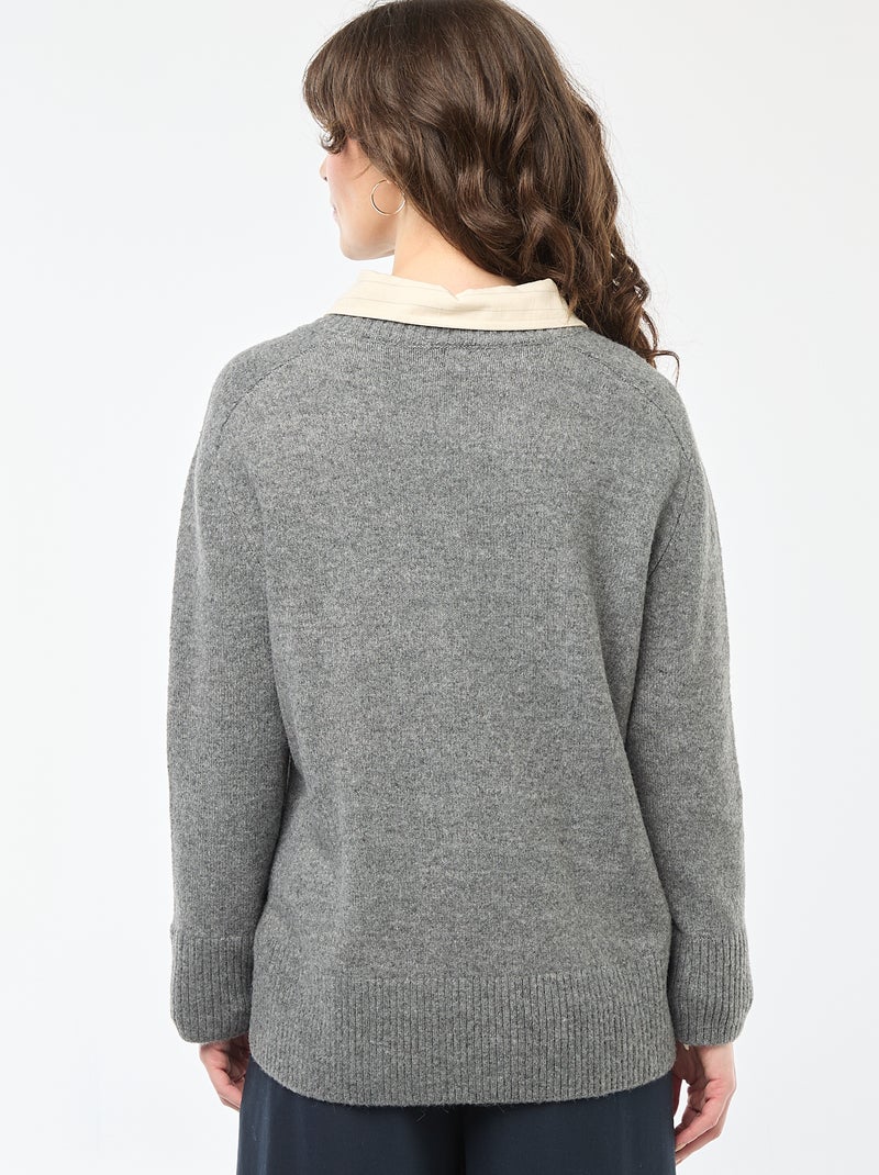 Trui van grof gebreid tricot met ronde hals Grijs - Kiabi