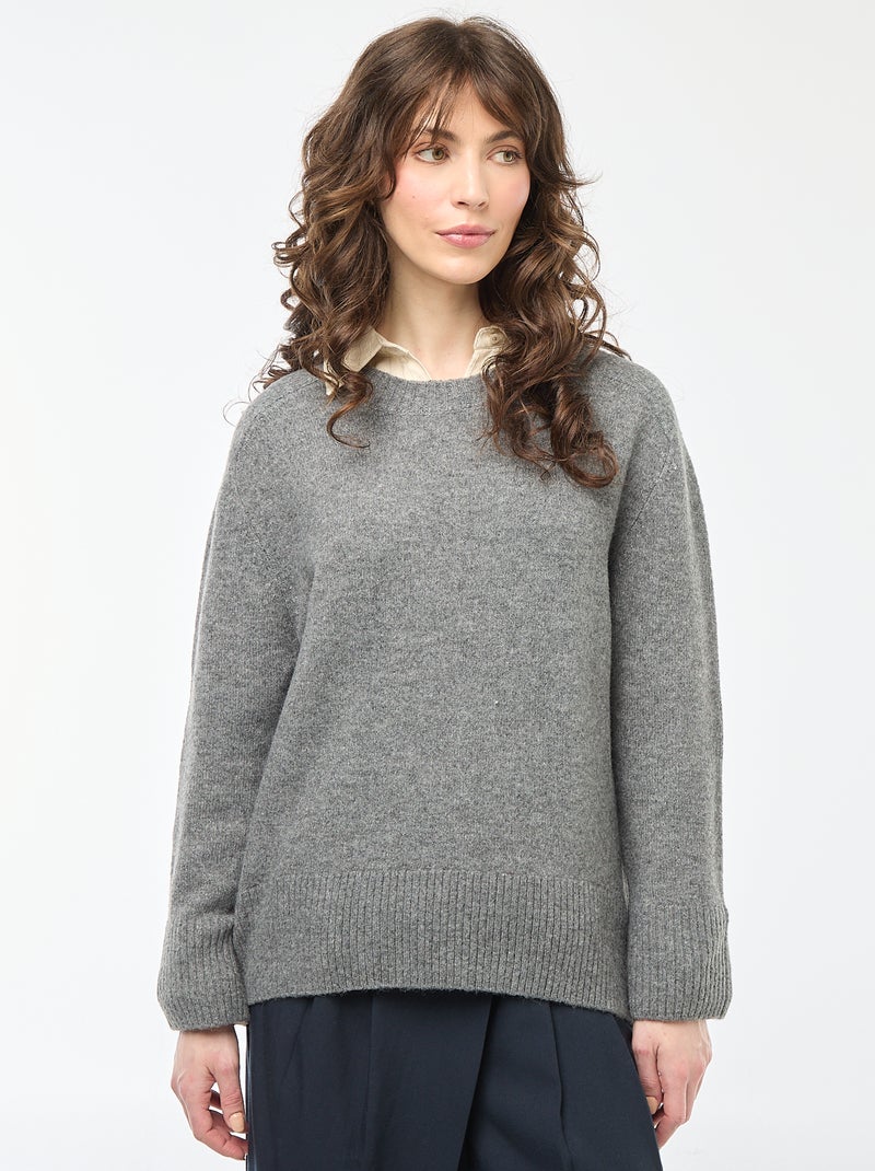 Trui van grof gebreid tricot met ronde hals Grijs - Kiabi