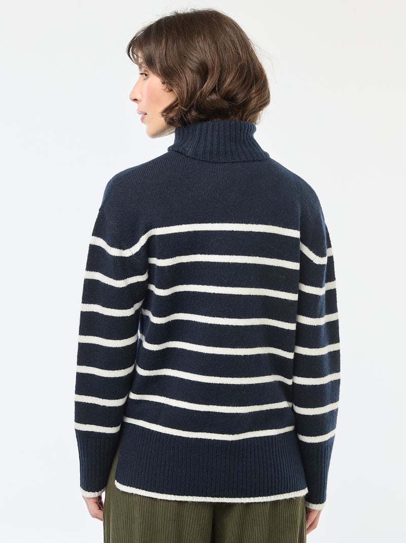 Trui van grofgebreid tricot met opstaande kraag Blauw - Kiabi