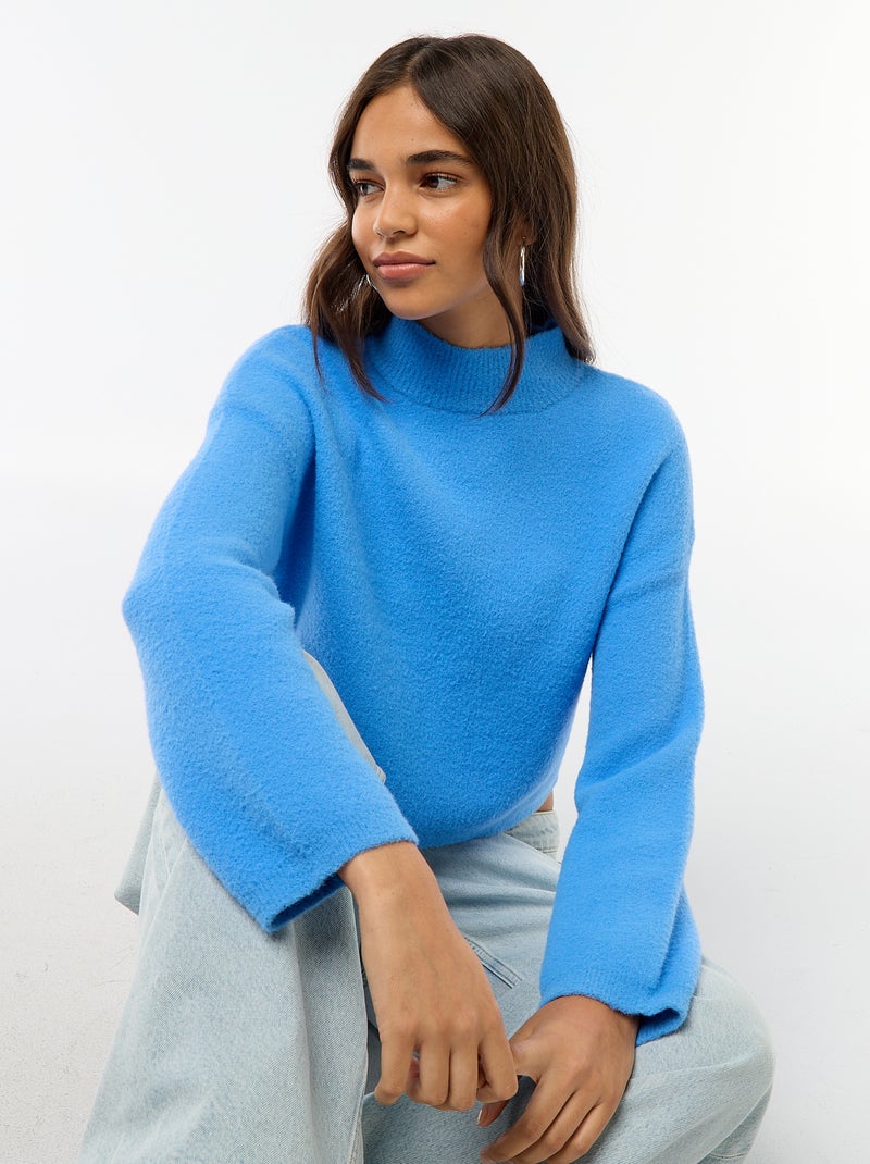 Trui van grofgebreid tricot met opstaande kraag Blauw - Kiabi