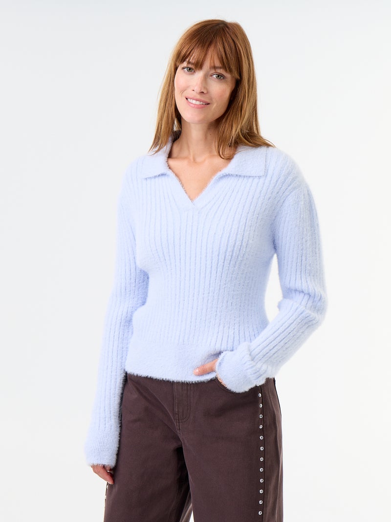 Trui van harige stof met polokraag Blauw - Kiabi