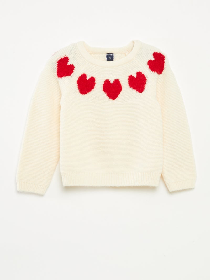 Trui van jacquardtricot met hartjesmotief Rood - Kiabi