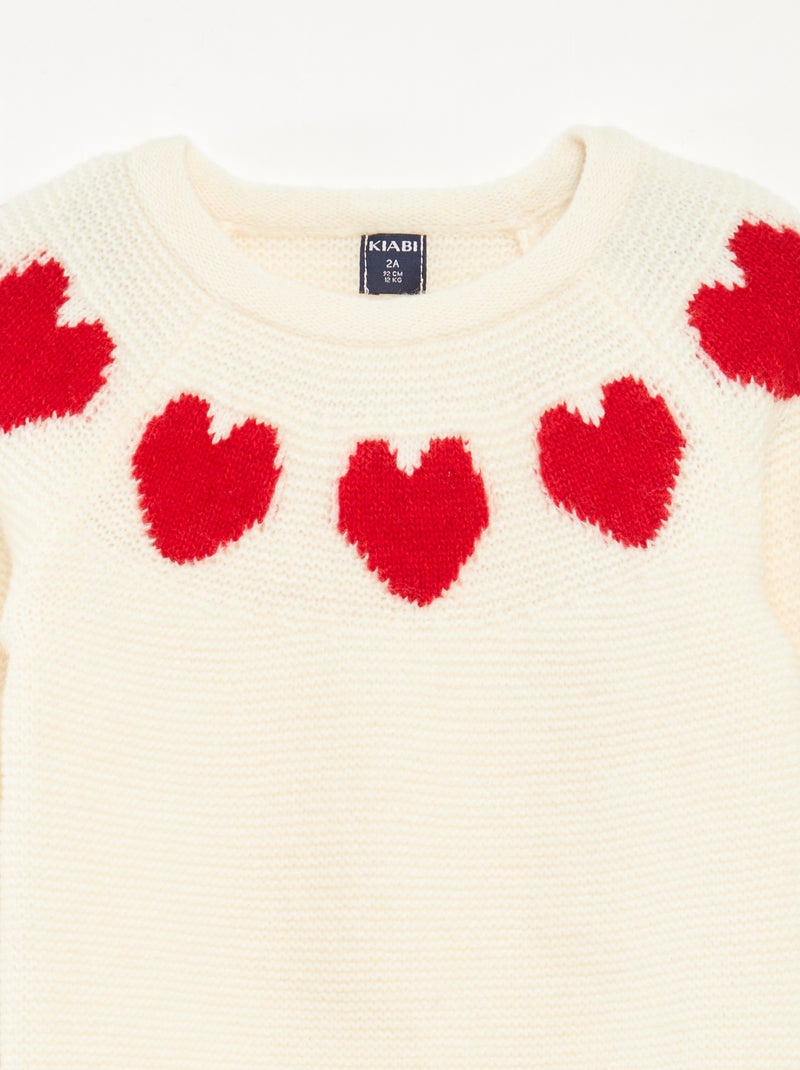 Trui van jacquardtricot met hartjesmotief Rood - Kiabi
