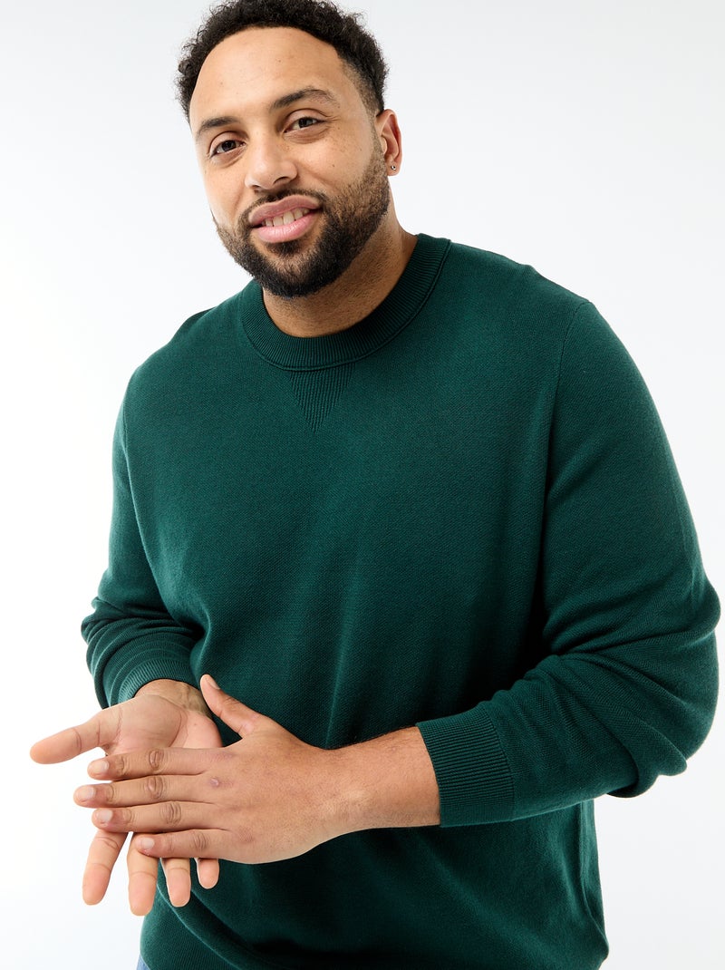 Trui van jerseytricot met ronde hals Groen - Kiabi