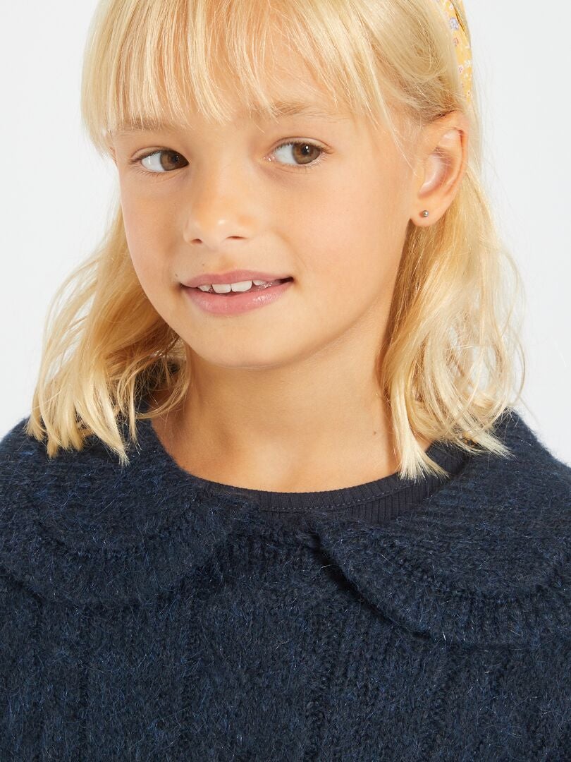 Trui van kabeltricot met kraagje BLAUW - Kiabi