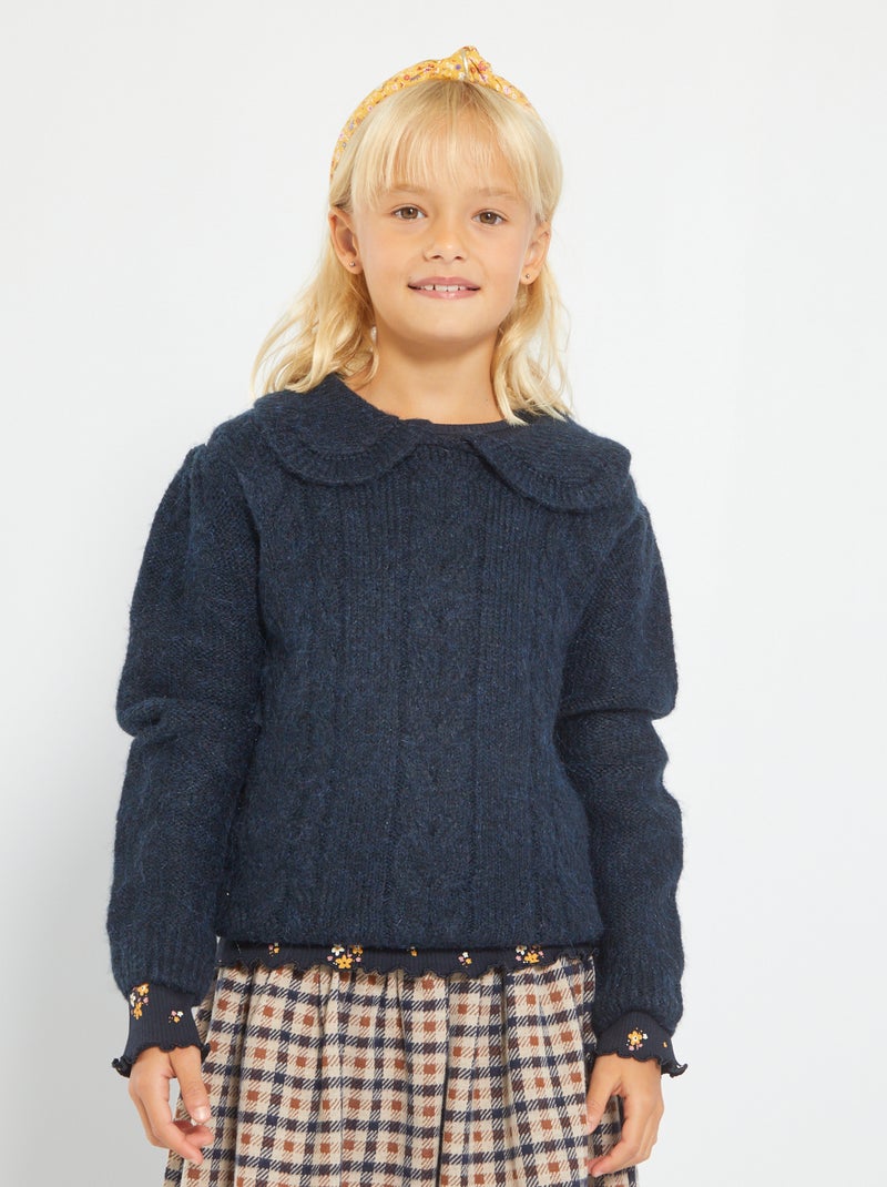 Trui van kabeltricot met kraagje BLAUW - Kiabi