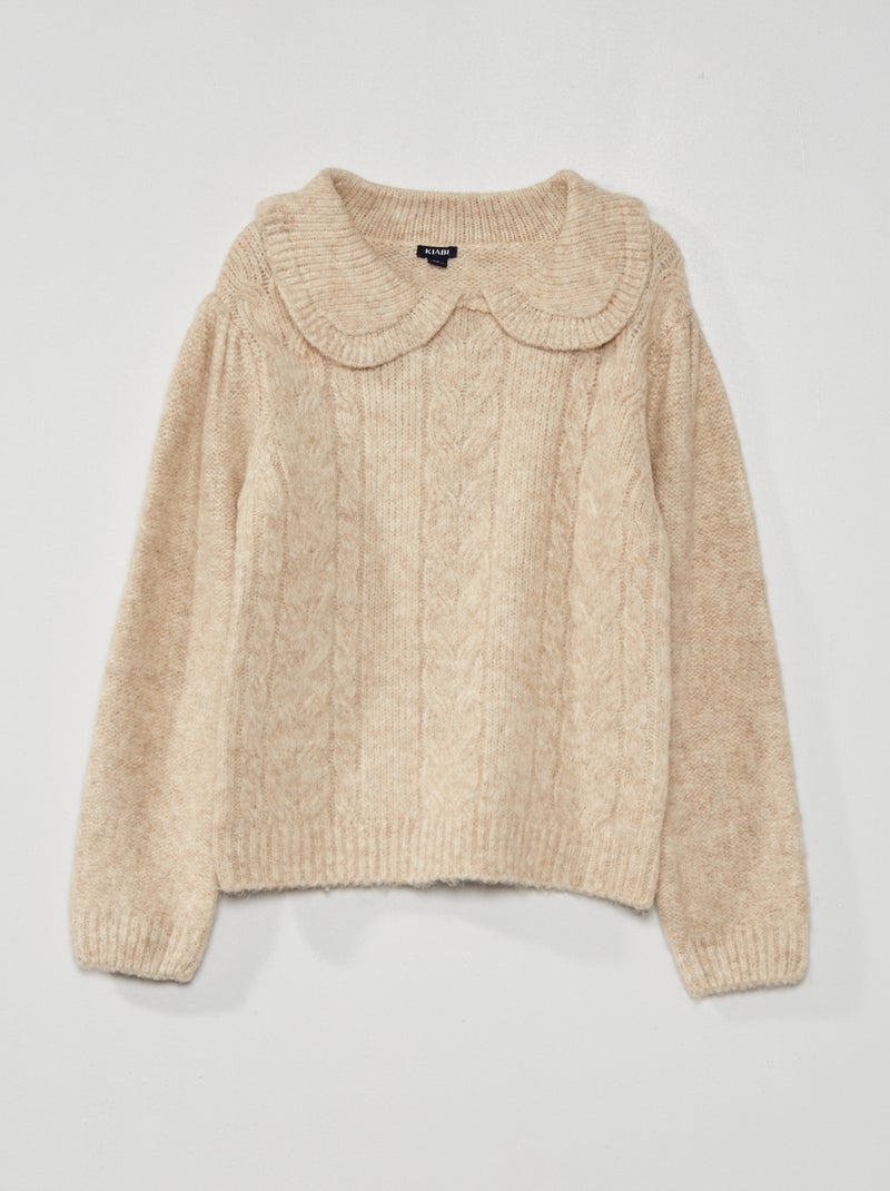 Trui van kabeltricot met kraagje GRIJS - Kiabi