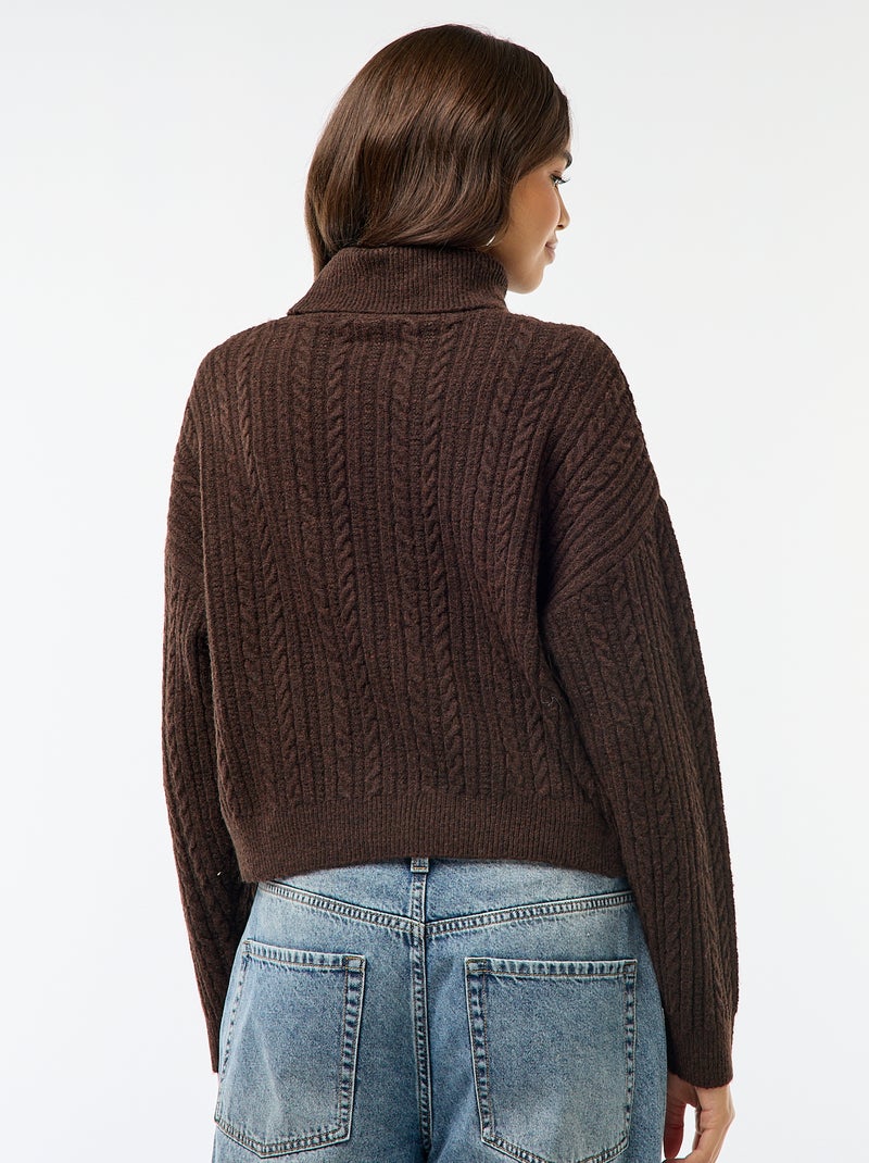 Trui van kabeltricot met opstaande kraag Biege - Kiabi