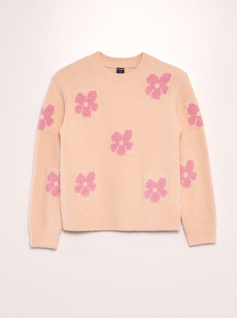 Trui van pluizig tricot met bloementrui ROSE - Kiabi