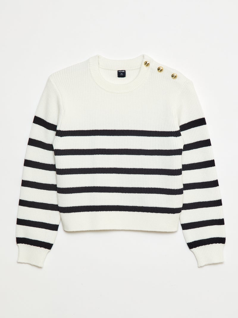 Trui van ribtricot en schouderknoopjes Blauw - Kiabi