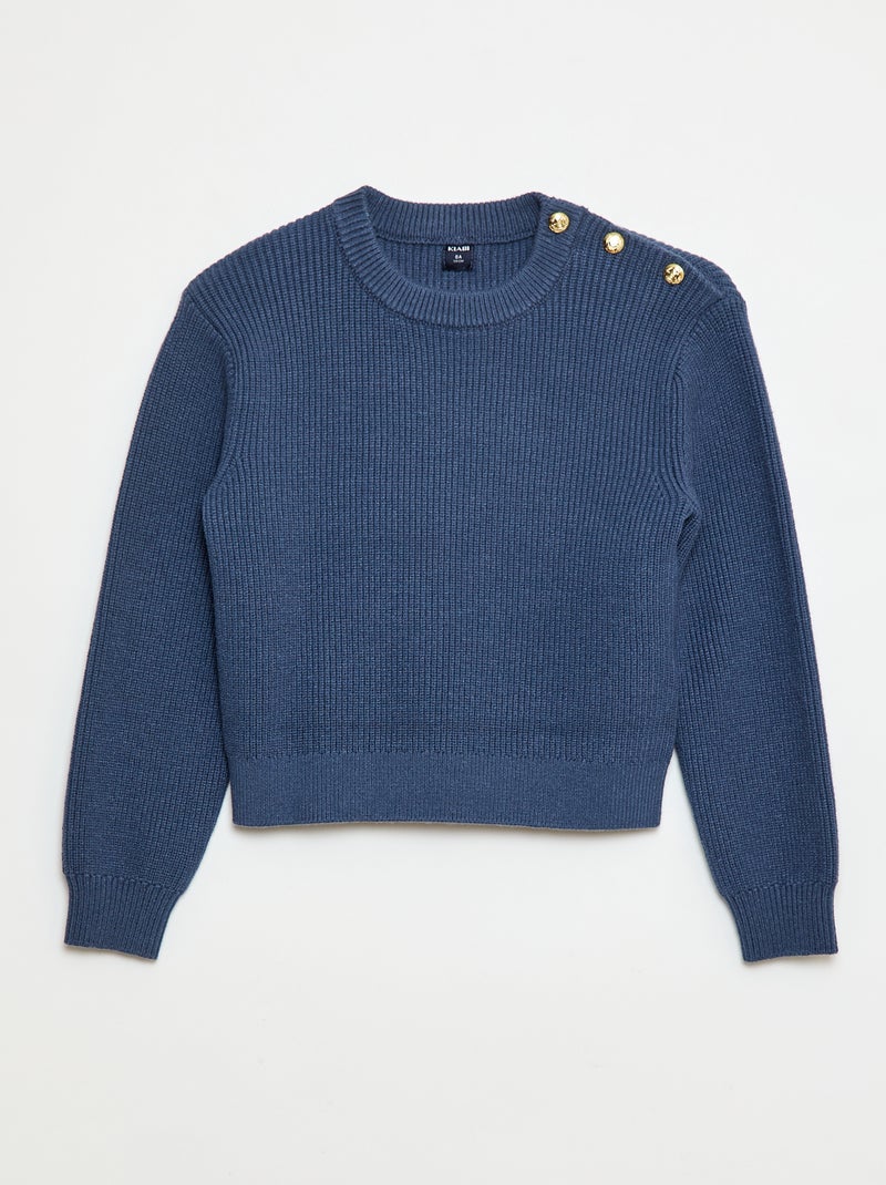 Trui van ribtricot en schouderknoopjes Blauw - Kiabi