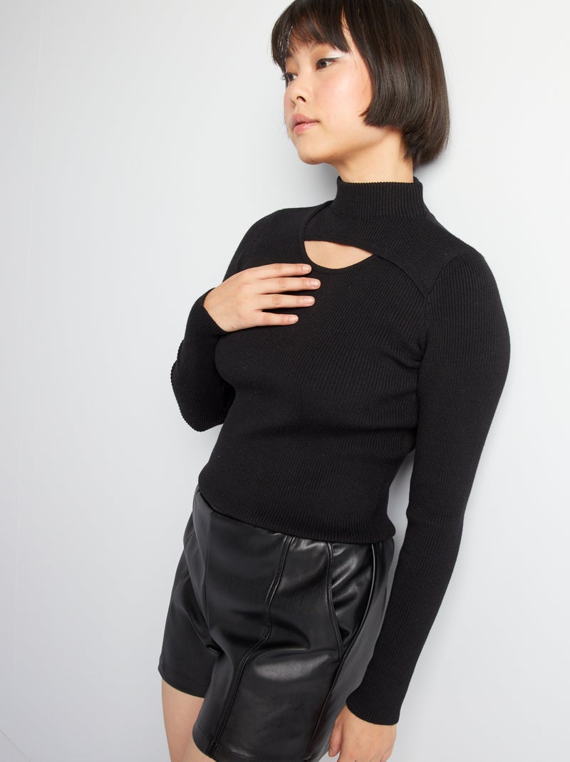 Trui van ribtricot met hoogsluitende hals ZWART - Kiabi