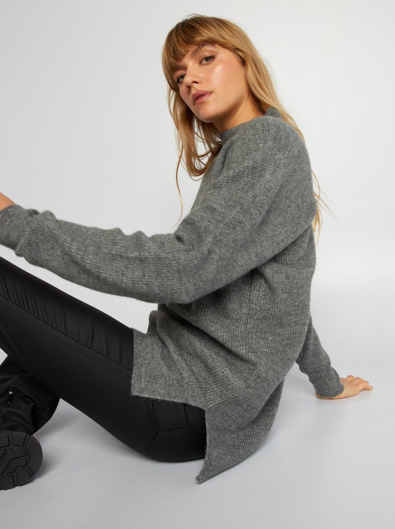 Trui van ribtricot met opstaande kraag GRIJS - Kiabi