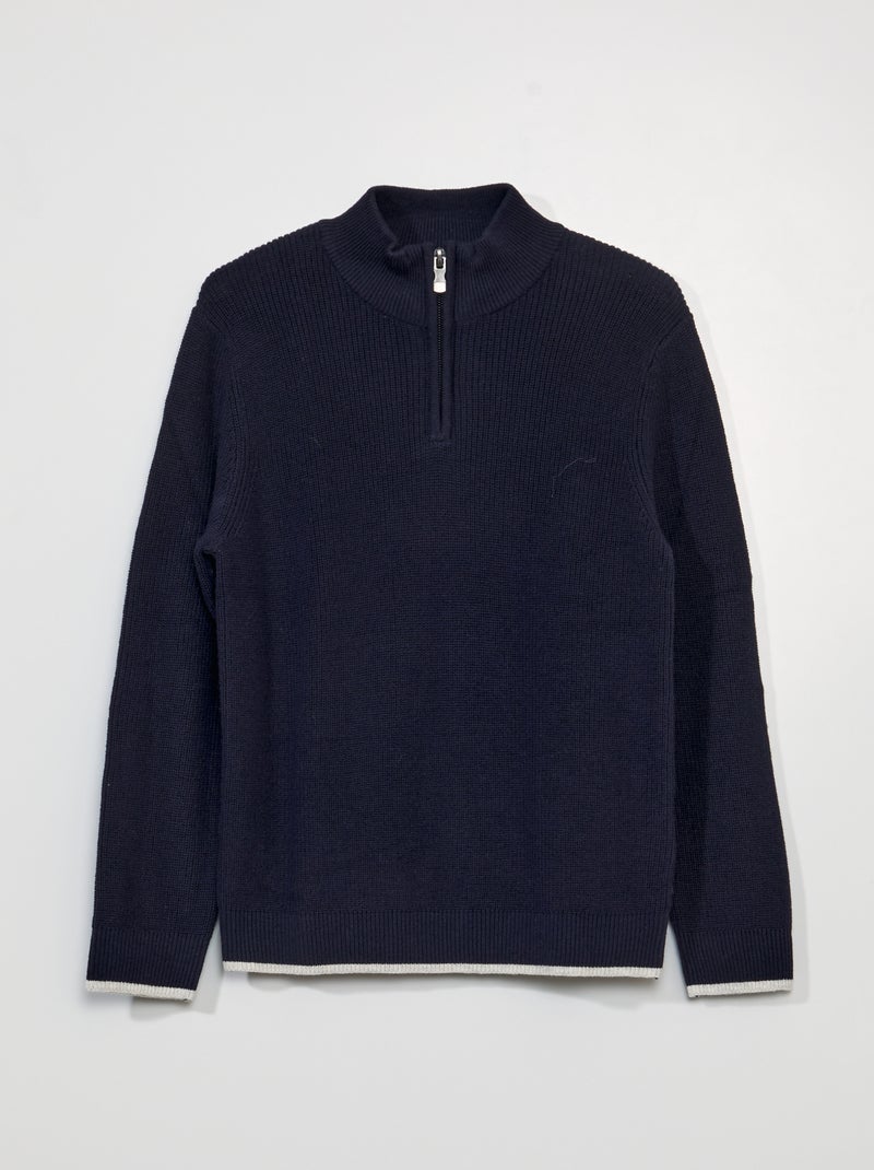 Trui van ribtricot met schipperskraag BLAUW - Kiabi